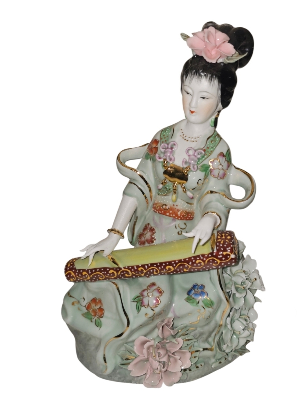 💰Vintage Porcelain Figurine of Chinese Geisha With Pink Flower Accent